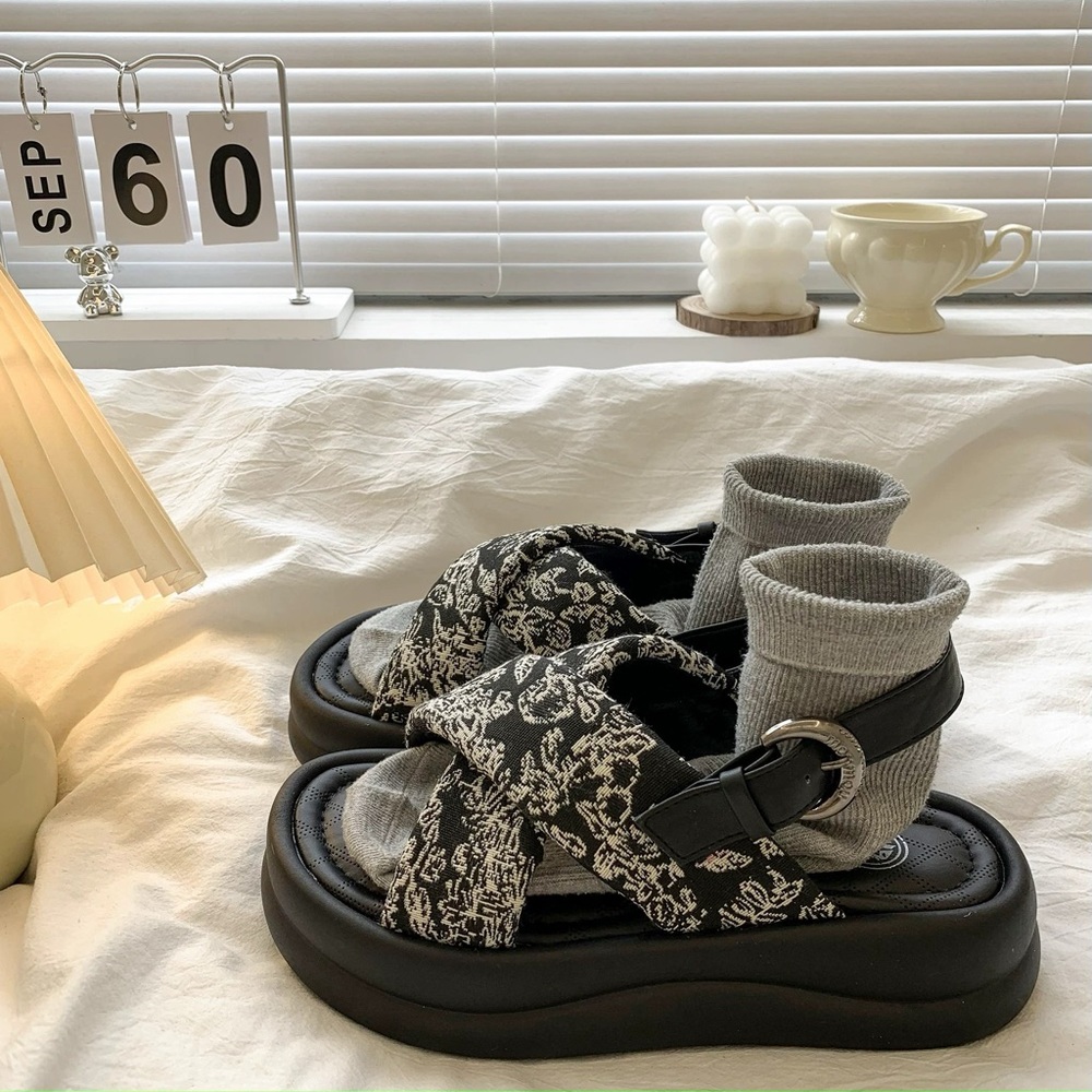 Black and White Patterned Sandals